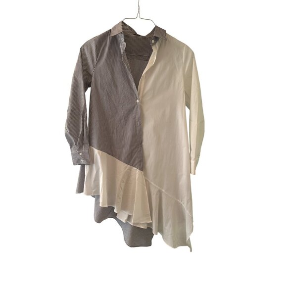 Asymmetrical Striped Shirt Dress By Why Dress Size S - Picture 1 of 4